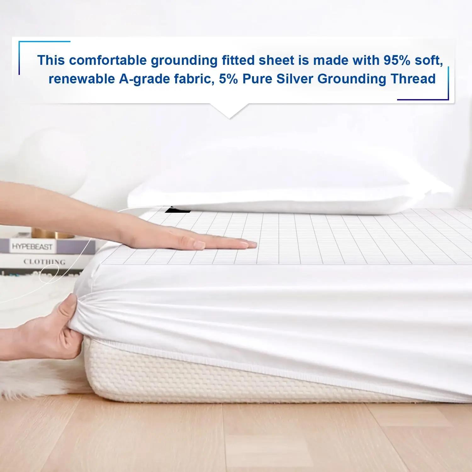 MAXSHARER Drap-housse de mise à la terre Coton biologique avec fibre d'argent conductrice Drap-houss