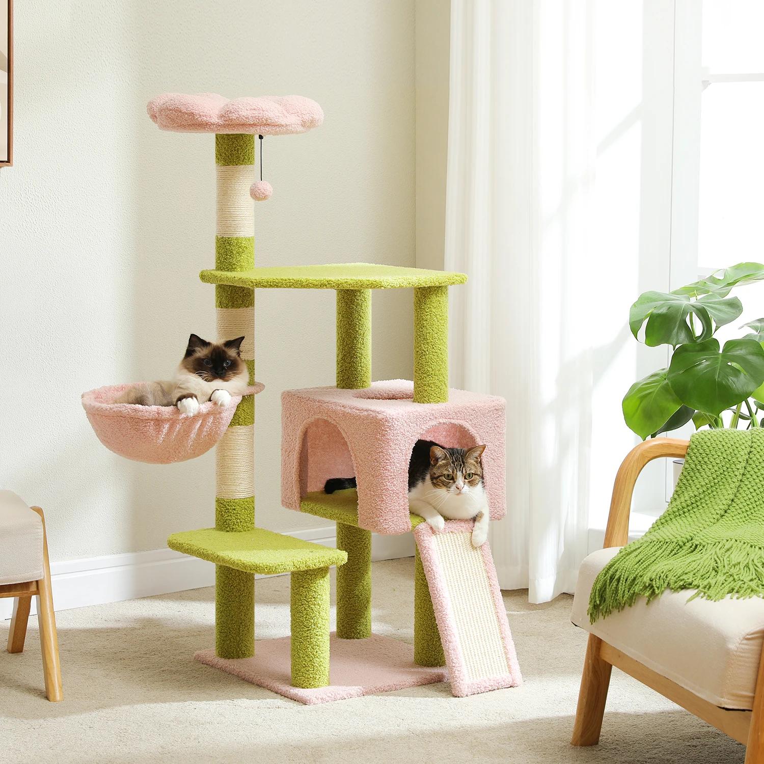 Tour d'arbre à chat à plusieurs niveaux avec poteaux à gratter recouverts de sisal, condo mignon pou