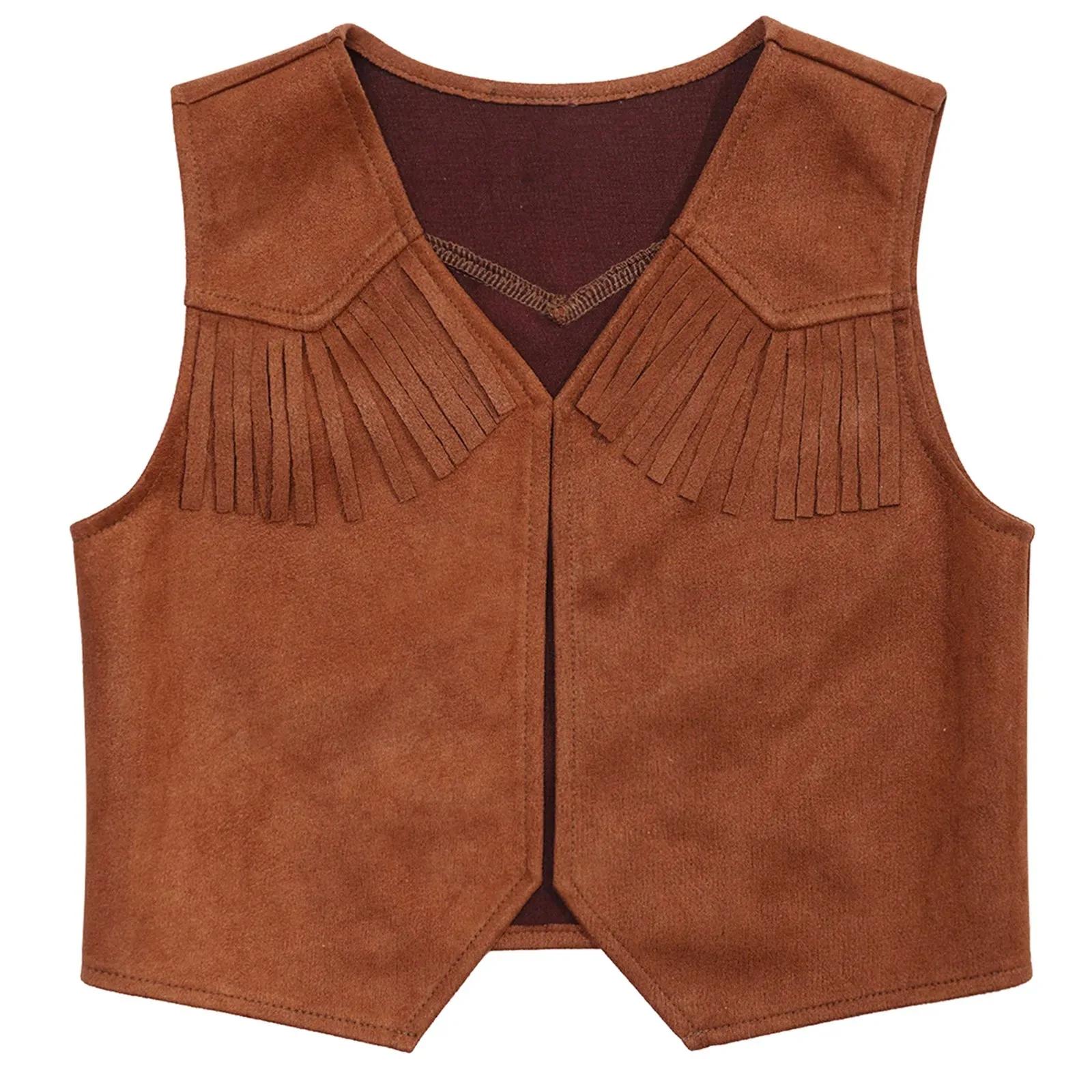 Costume de performance de cosplay de cow-boy occidental pour enfants, décor à franges, gilet en émai