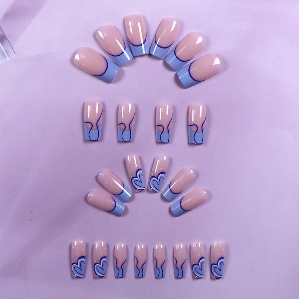ARTAUG 24 pièces moyen carré bleu haute Saturation ongles bout des doigts garniture française breloq