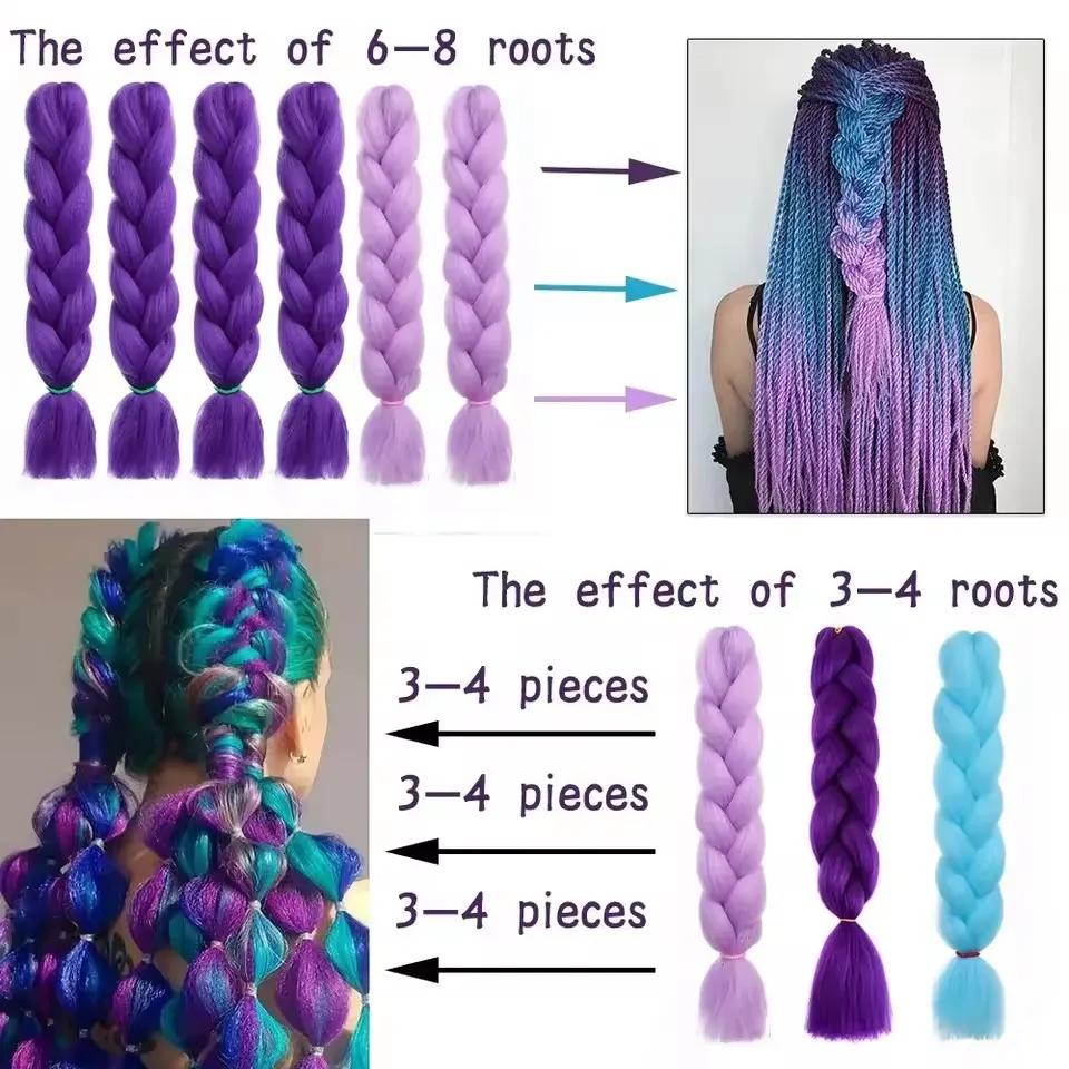 Extensions de cheveux synthétiques tressés violets longs de 24 pouces pour tresses, cheveux tressés