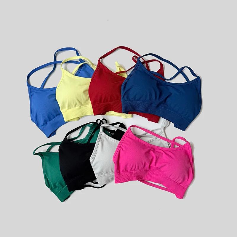 Soutien-gorge de sport dos nu pour femmes, sans couture, Impact, Yoga, rembourré, haut court, extens
