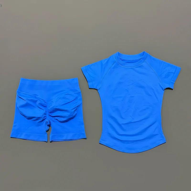 Ensemble de sport 2 pièces pour femme : Haut de yoga sans couture à manches courtes et short de spor