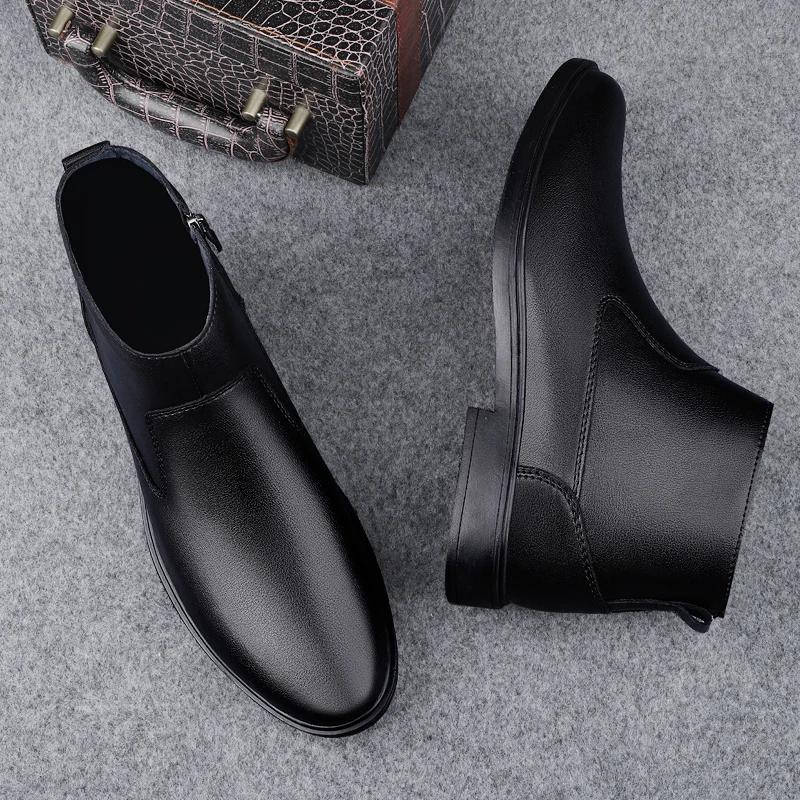 Chaussures en cuir véritable pour hommes, bottes de rinçage en peluche, chaussures d'affaires décont