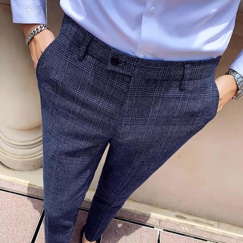Pantalon de costume à carreaux décontracté pour homme, pantalon de costume ajusté pour homme, pantal