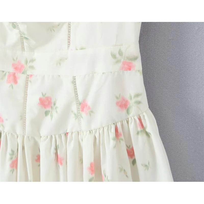 YENKYE Sexy bretelles Spaghetti imprimé fleuri Mini robes femmes taille basse a-ligne été vacances R