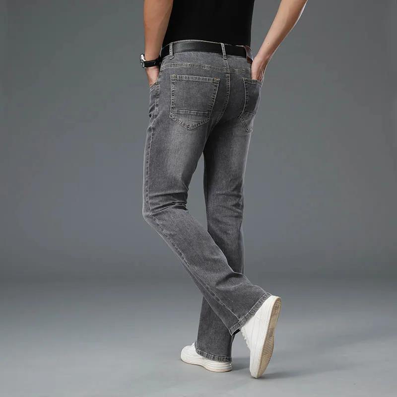 Jeans évasés en denim pour hommes, jeans stretch taille mi-haute pour hommes, jeans gris