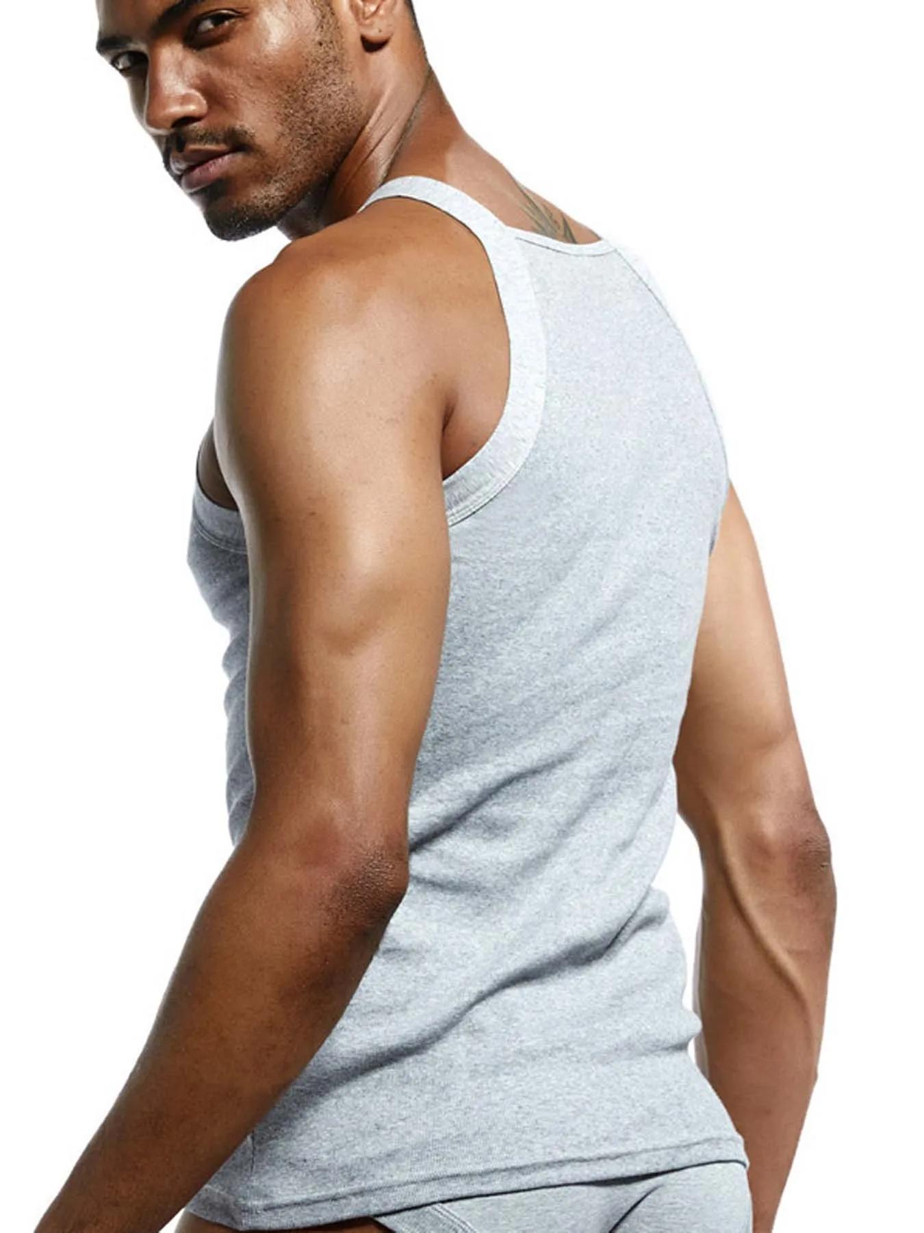 Mode homme gilet coton serré débardeur maison sommeil décontracté solide Sexy taille asiatique décon