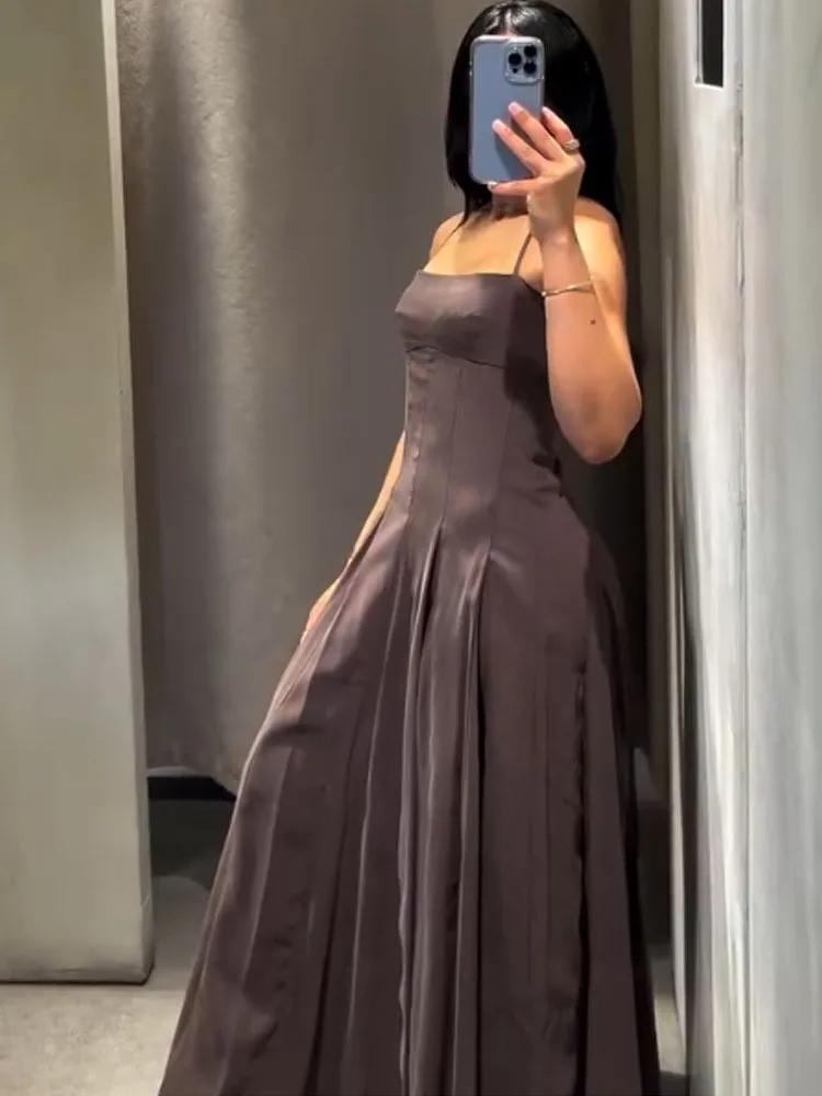 Robe longue midi élégante et polyvalente en satin pour femme, style dos nu, coupe ajustée, longueur