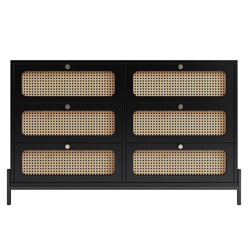 Placard en bois de rotin de cannage moderne, commode 6 MELfur ser, armoire de rangement en bois, buf