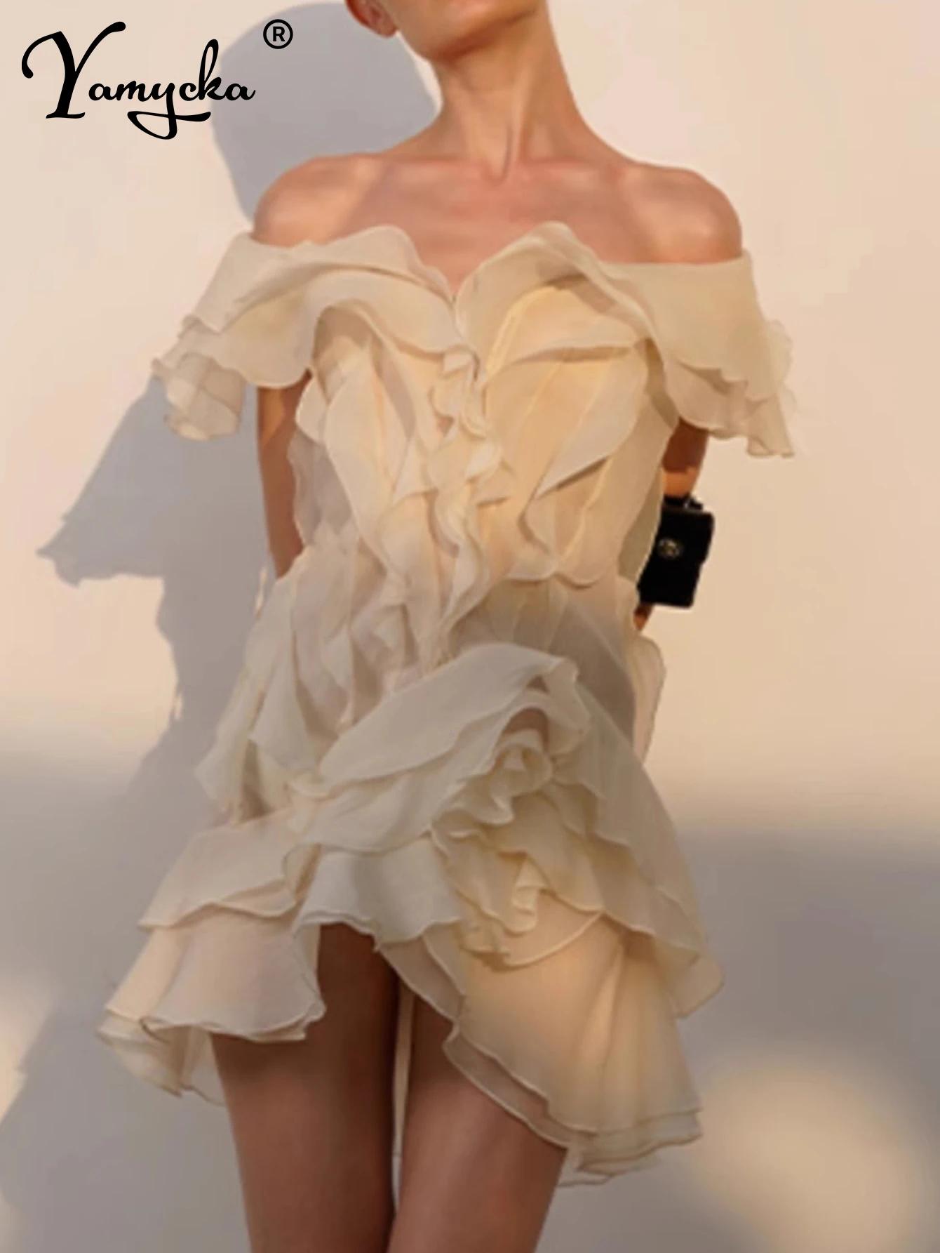 Mini robe d'été sexy en maille, dos nu, à volants, courte, tenue de soirée, vacances, Rh, anniversai