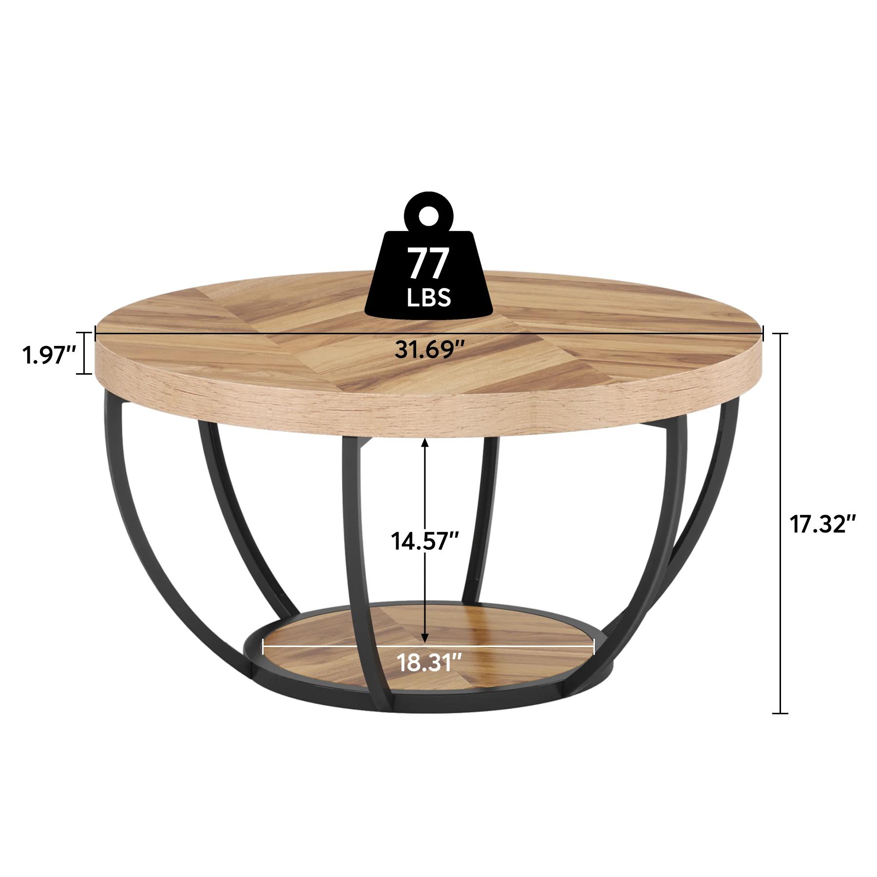 Tribesigns-Table basse ronde industrielle à 2 niveaux avec étagères de rangement, table d'appoint de
