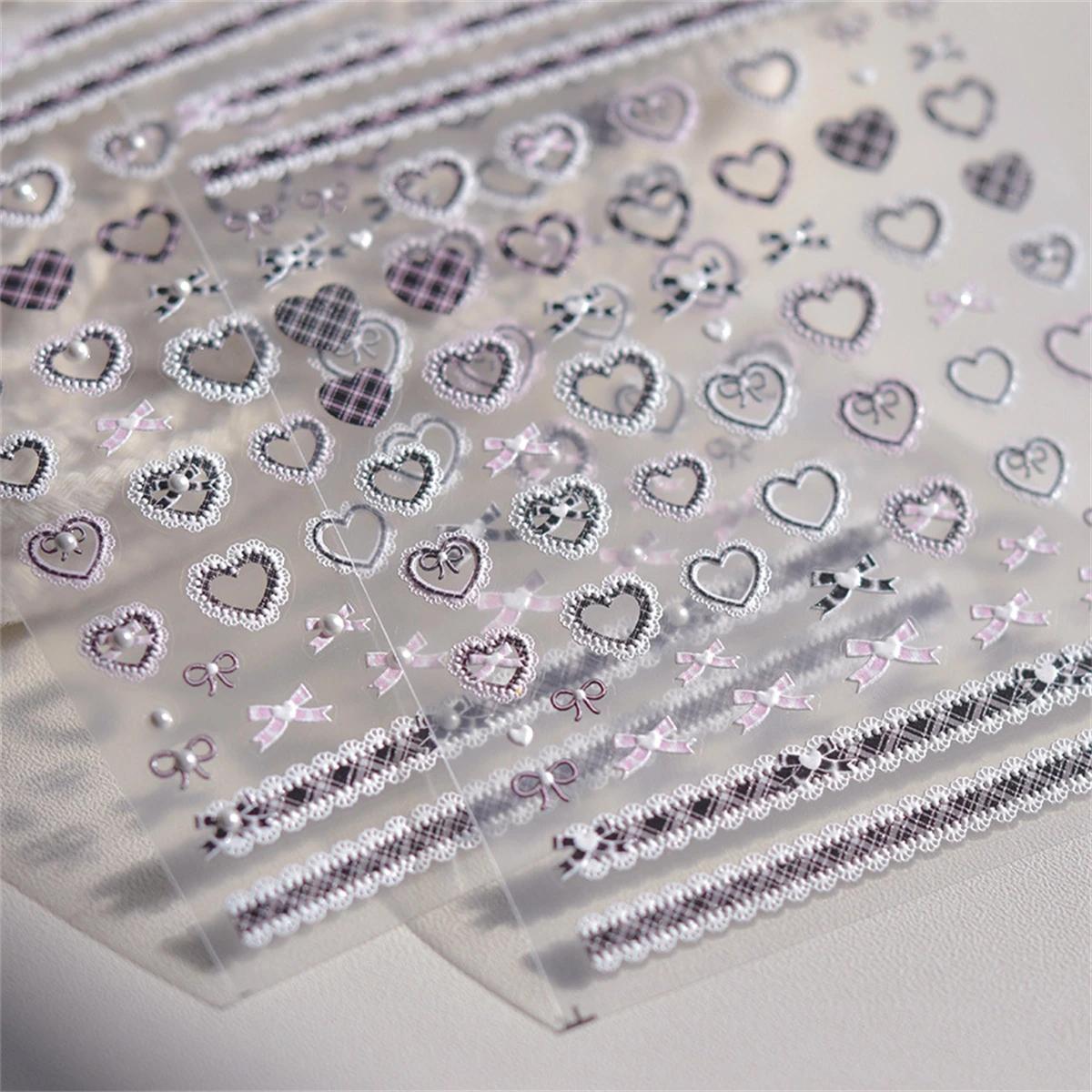 Autocollants pour Nail Art en dentelle, Relief 5D Kawaii, treillis japonais doux et Cool, décalcoman
