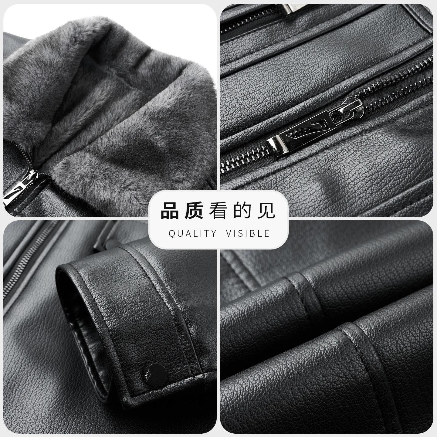 Manteau en cuir véritable pour hommes, avec fourrure, col une pièce, peau de mouton, haut court, épa