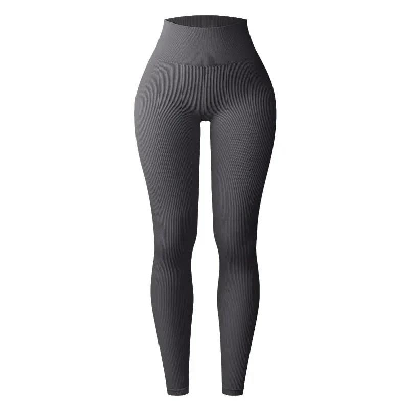 Leggings de yoga en tricot sans couture pour femmes, collants à fil solide, entraînement de gym, cou