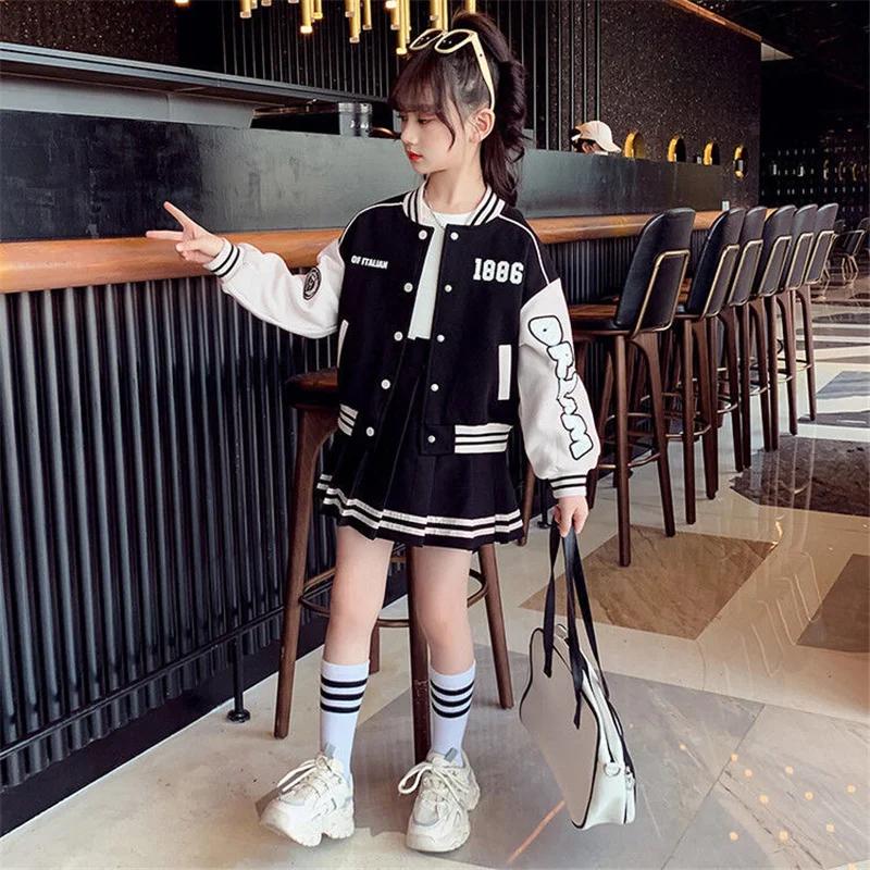 Ensembles de vêtements de mode pour filles, costume de sport de Baseball pour enfants, veste pour en