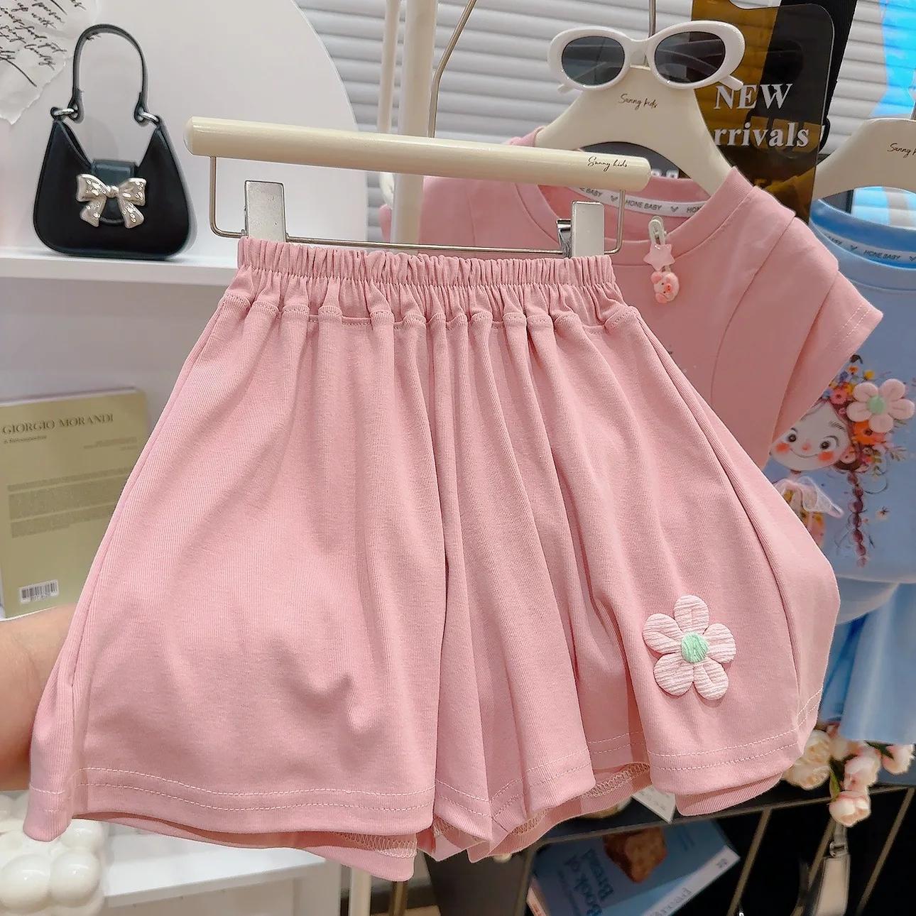 Ensemble 2 pièces t-shirt et short décontractés d'été pour filles, vêtements d'extérieur pour enfant