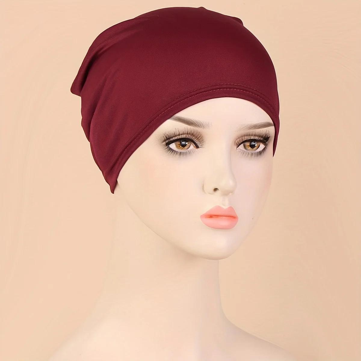 1pc couleur unie Simple Turban casquette élastique casquette intérieure bandeau décontracté Bonnet s