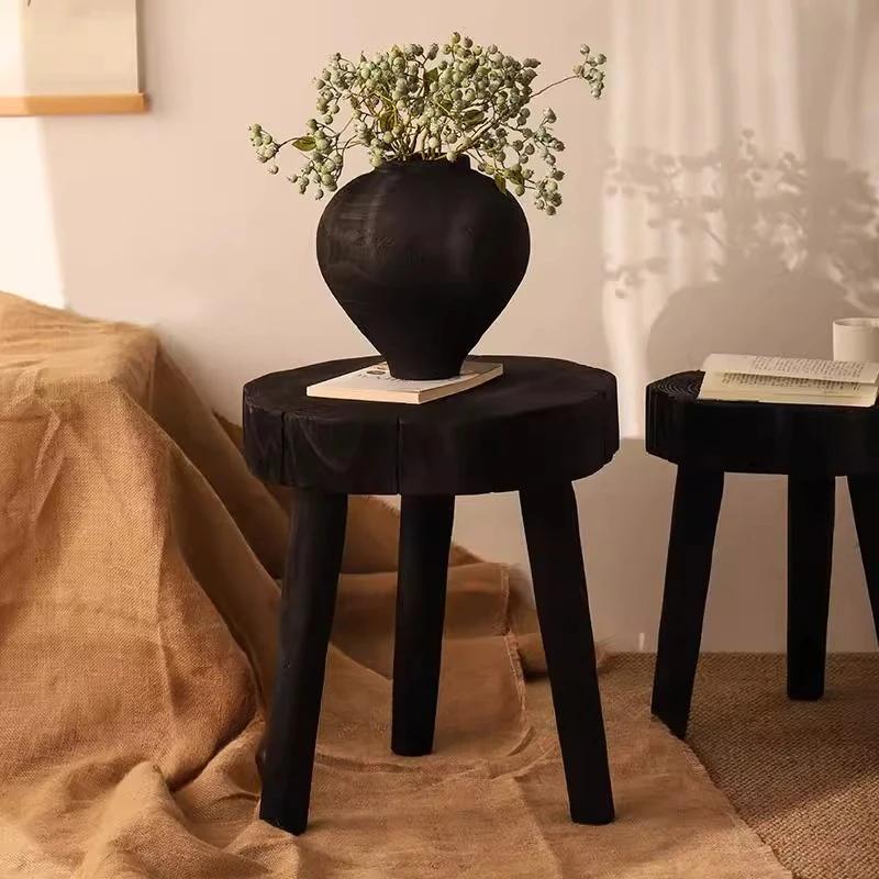 Wabi Sabi Table basse ronde Miniature organique Table d'appoint moderne en bois massif petits espace