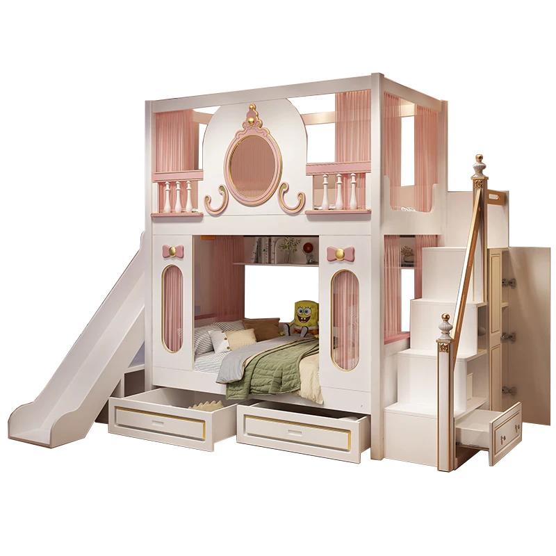 Lit enfant Lit fille sur et cassé Château de rêve Lit princesse Haut et bas avec la même largeur Lit