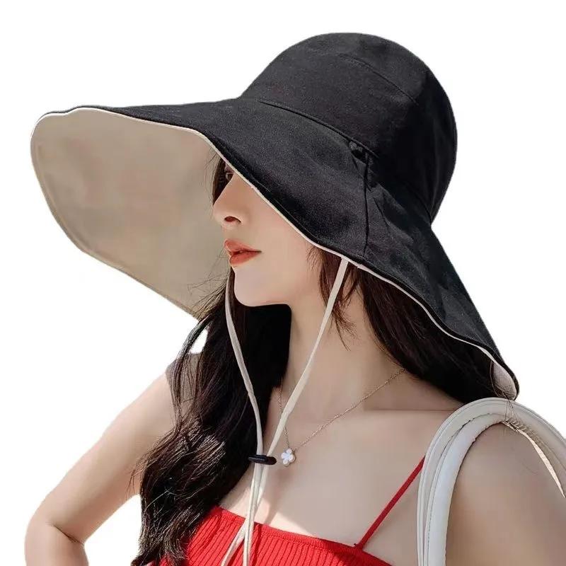 Chapeau de soleil à large bord UPF 50+ pour femme, protection anti-UV, chapeau de pêcheur pliable po