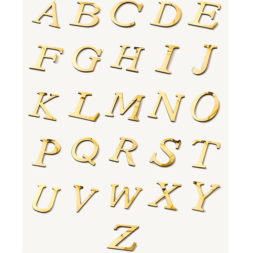 Autocollants muraux Alphabet anglais en acrylique doré, décoration de maison pour salon, chambre à c