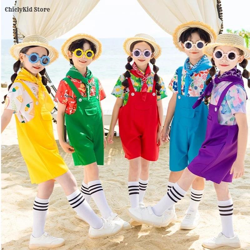 Hip Hop enfants chemise colorée salopette bretelles Shorts filles salopette enfants été combinaison