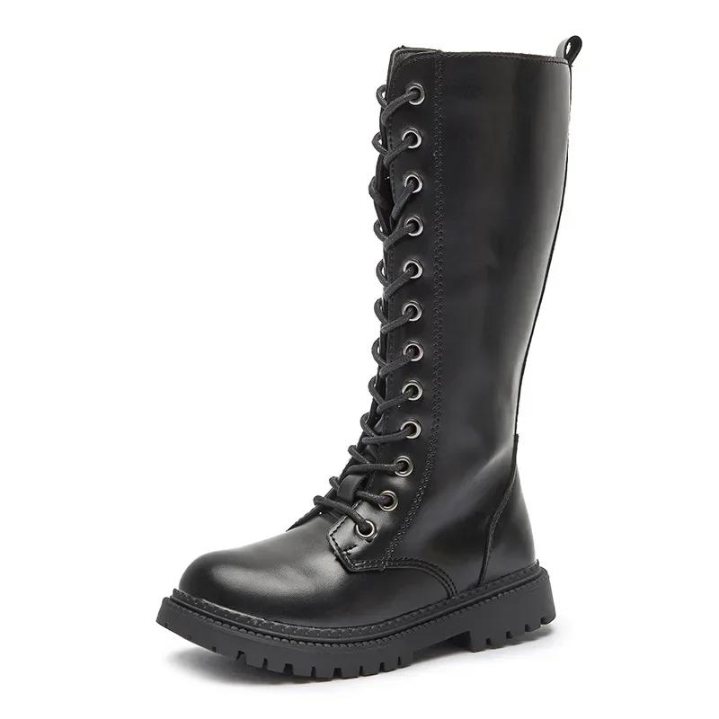 Bottes longues pour filles, hauteur des genoux, bottes de moto à la mode, plateforme souple en caout