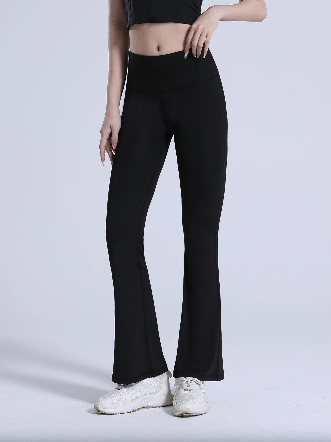 Pantalon de yoga taille haute à jambes larges pour femme, leggings de sport évasés, pantalon de cour