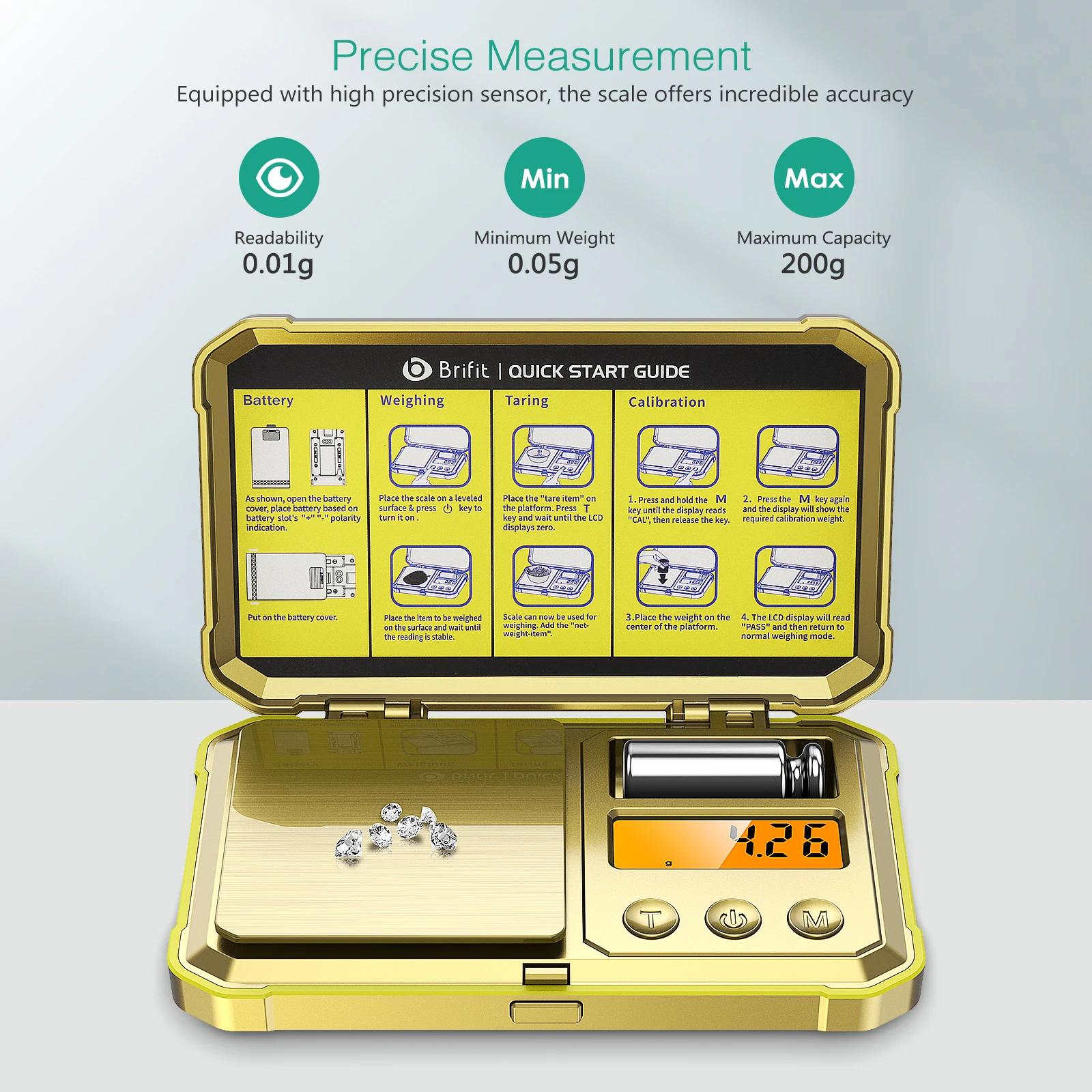 Balance à bijoux numérique 200g 0.01g balances de poche avec poids d'étalonnage 50g balance électron
