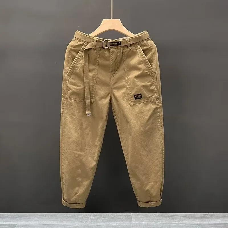 Pantalon de travail en coton coupe large pour homme, style rétro décontracté, résistant à l'usure, a
