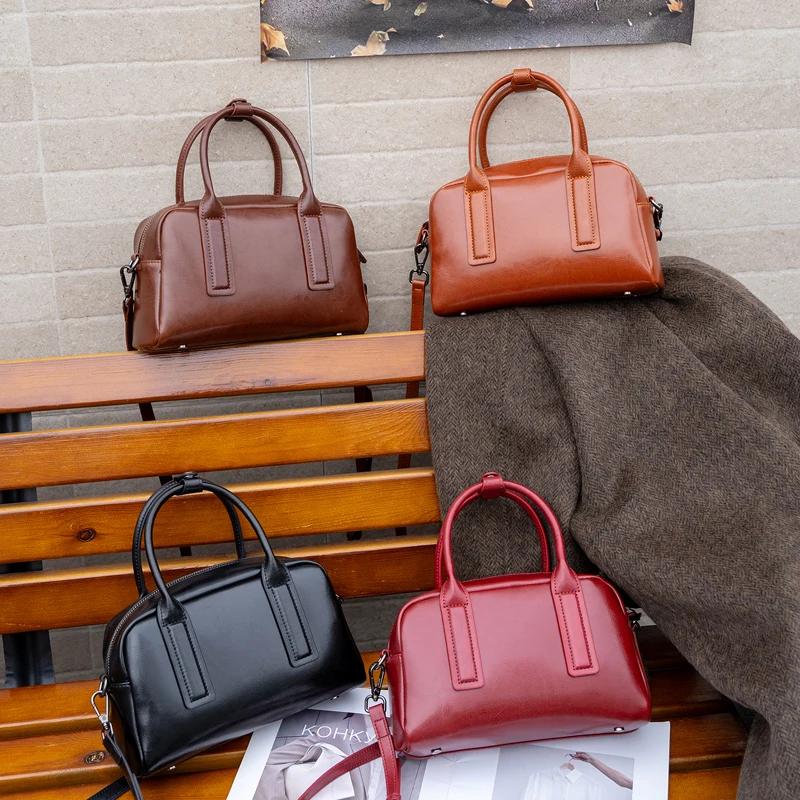Sacs à bandoulière en cuir véritable de haute qualité pour femmes, sac à bandoulière en cuir ciré, s
