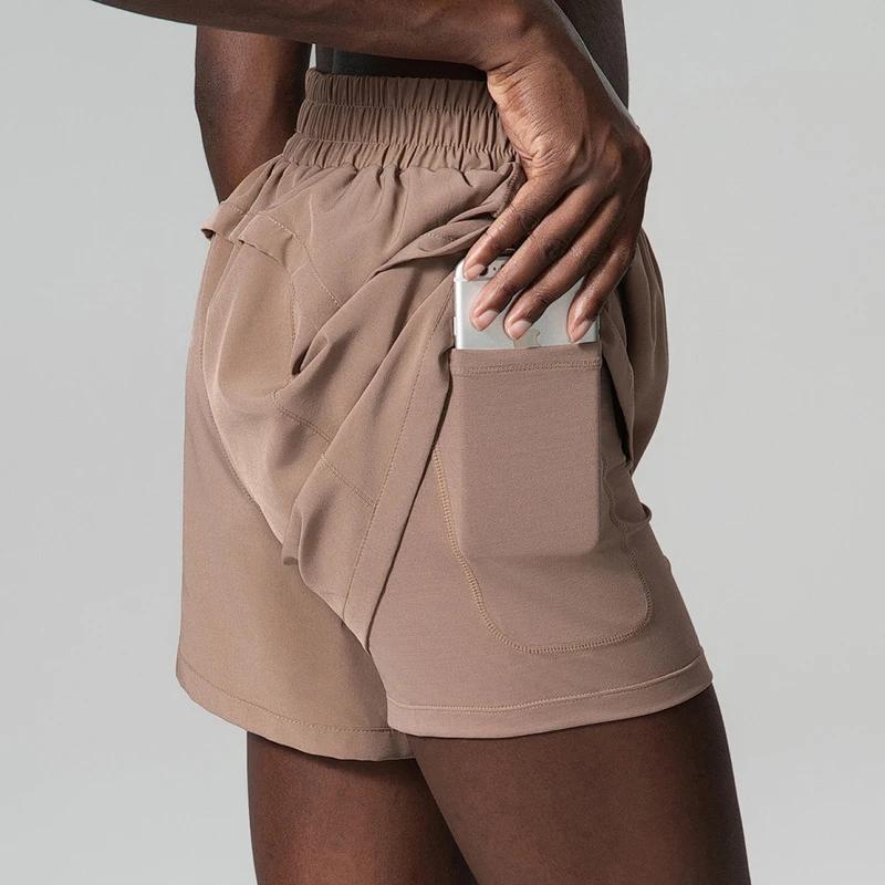 Short de course 2 en 1 pour femme, tissu tissé, poche, gym, yoga, respirant, séchage rapide, entraîn