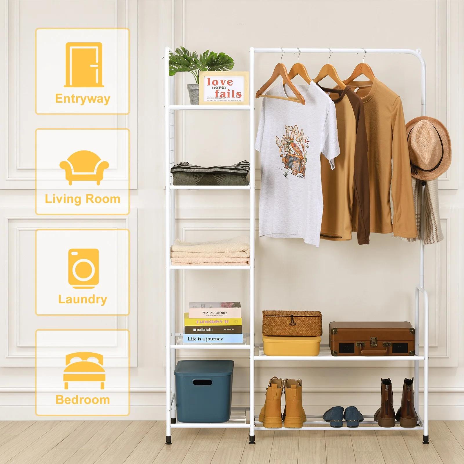 Vêtements autoportants T1 avec étagères, porte-vêtements pour confronterVêtements avec chaussure T1