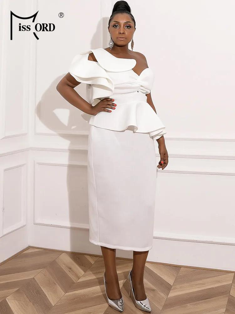 Robe Midi Tricotée Rouge Missord Grande Taille pour Femme, Élégante, Asymétrique à Une Épaule, Sans