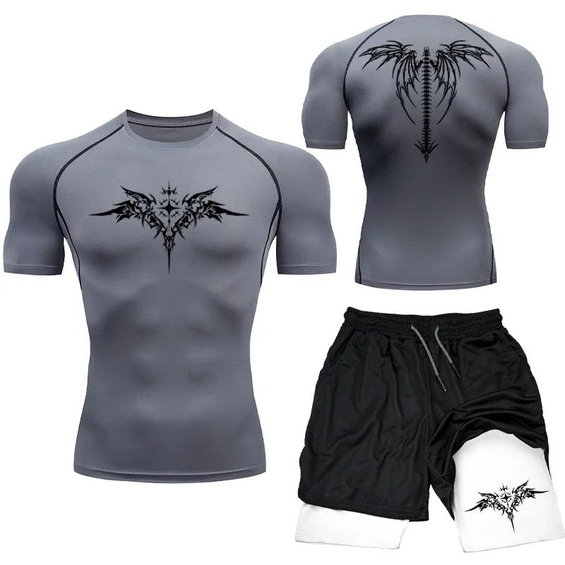 Nouveau MMA boxe Compression ensemble vêtements de Sport pour hommes séchage rapide Shorts de Sport