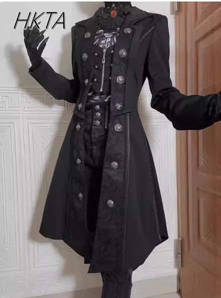 High Sense – Trench-Coat Y2k pour hommes et femmes, Robe gothique foncée, manteaux longs Lolita, vêt