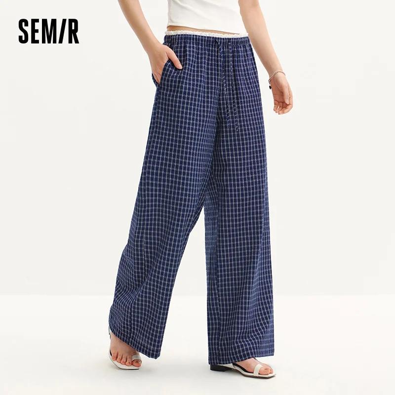 Pantalon Femme Semir à Carreaux 2026, Texturé, à Volants, Coupe Large, Style Urbain Décontracté, Dou