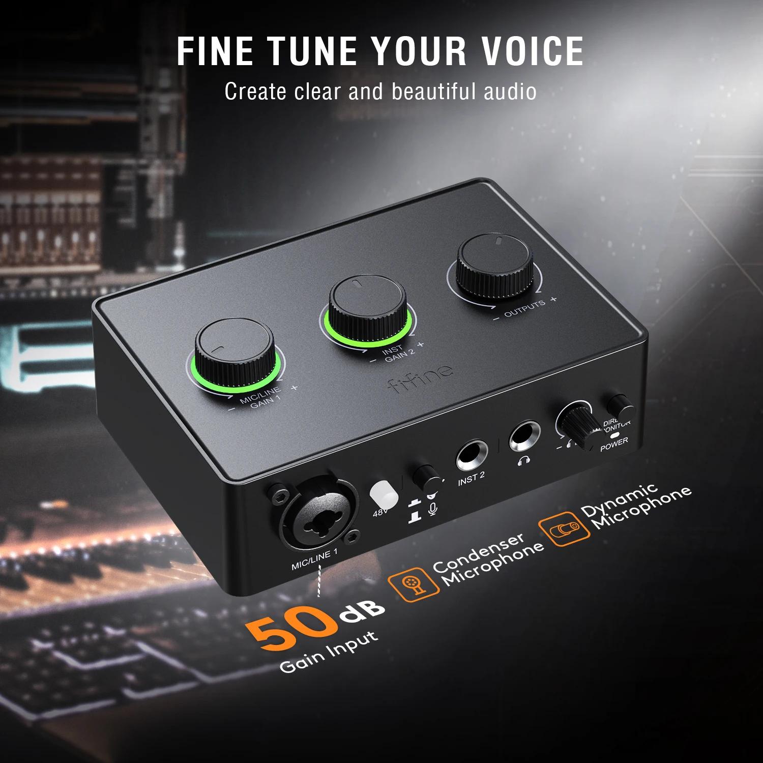 FIFINE-Kit Podcast avec Micro ociamique/Carte Son, Studio Tout-en-un avec Centre Audio pour PC Strea
