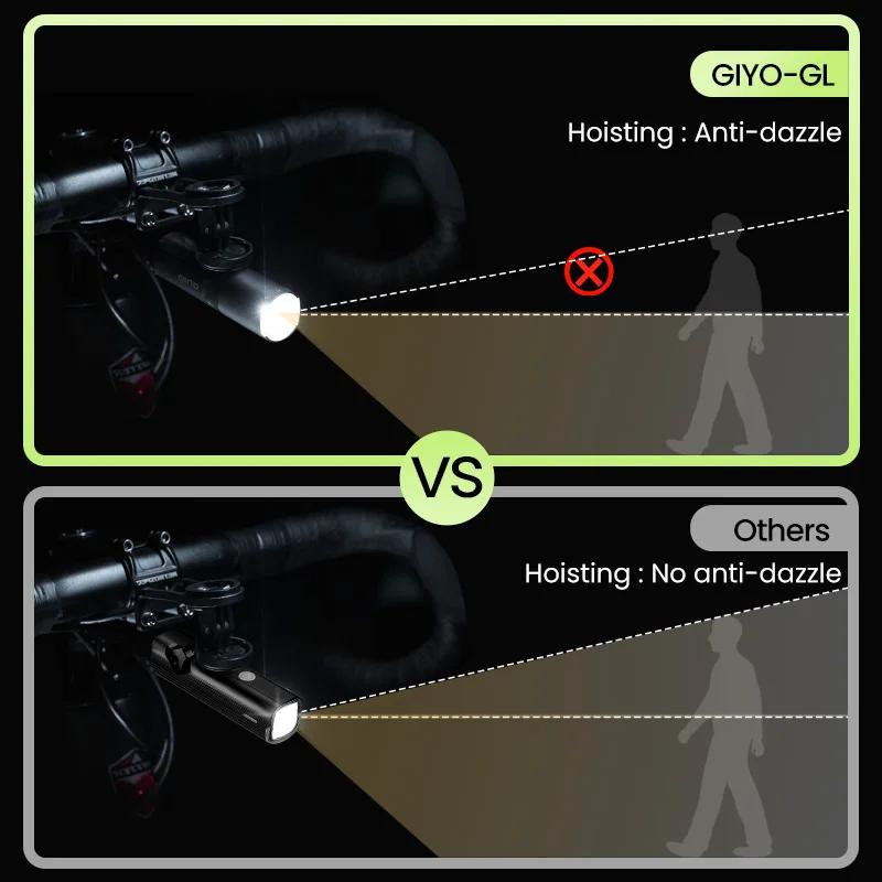 Giyo-Eclairage avant de vélo, lampe de sauna, lentille rotative, charge USB, étanche, antireflet, no
