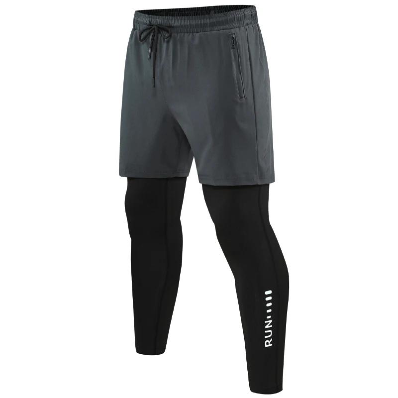 Pantalon de course 2 en 1 pour hommes, Double couche, serré, entraînement, basket-ball, Legging impr