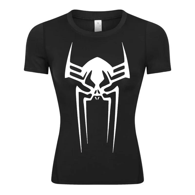 Chemise de Compression à manches courtes imprimé araignée pour femmes, T-Shirt d'athlétisme, de cour