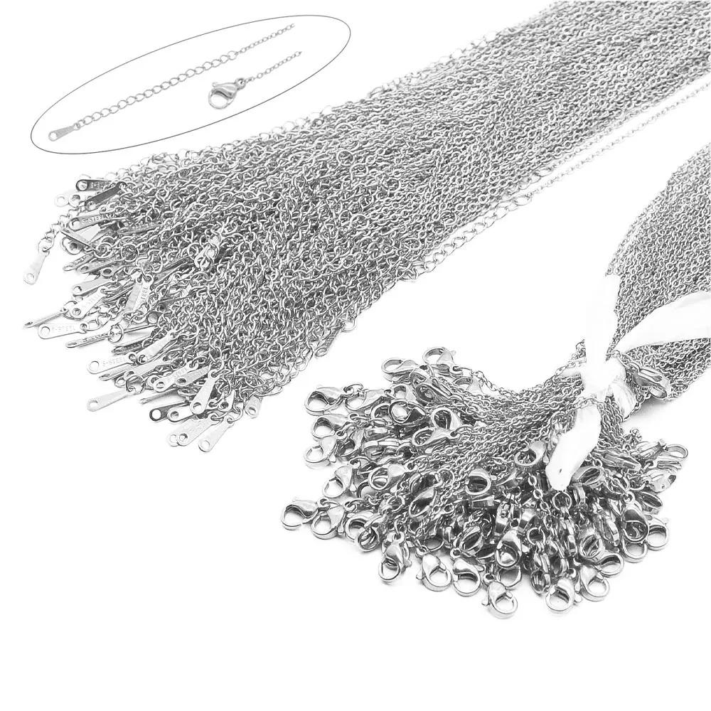 100 pcs/Lot en vrac en gros 304 en acier inoxydable lien de câble Rolo chaîne collier couleur or 45-