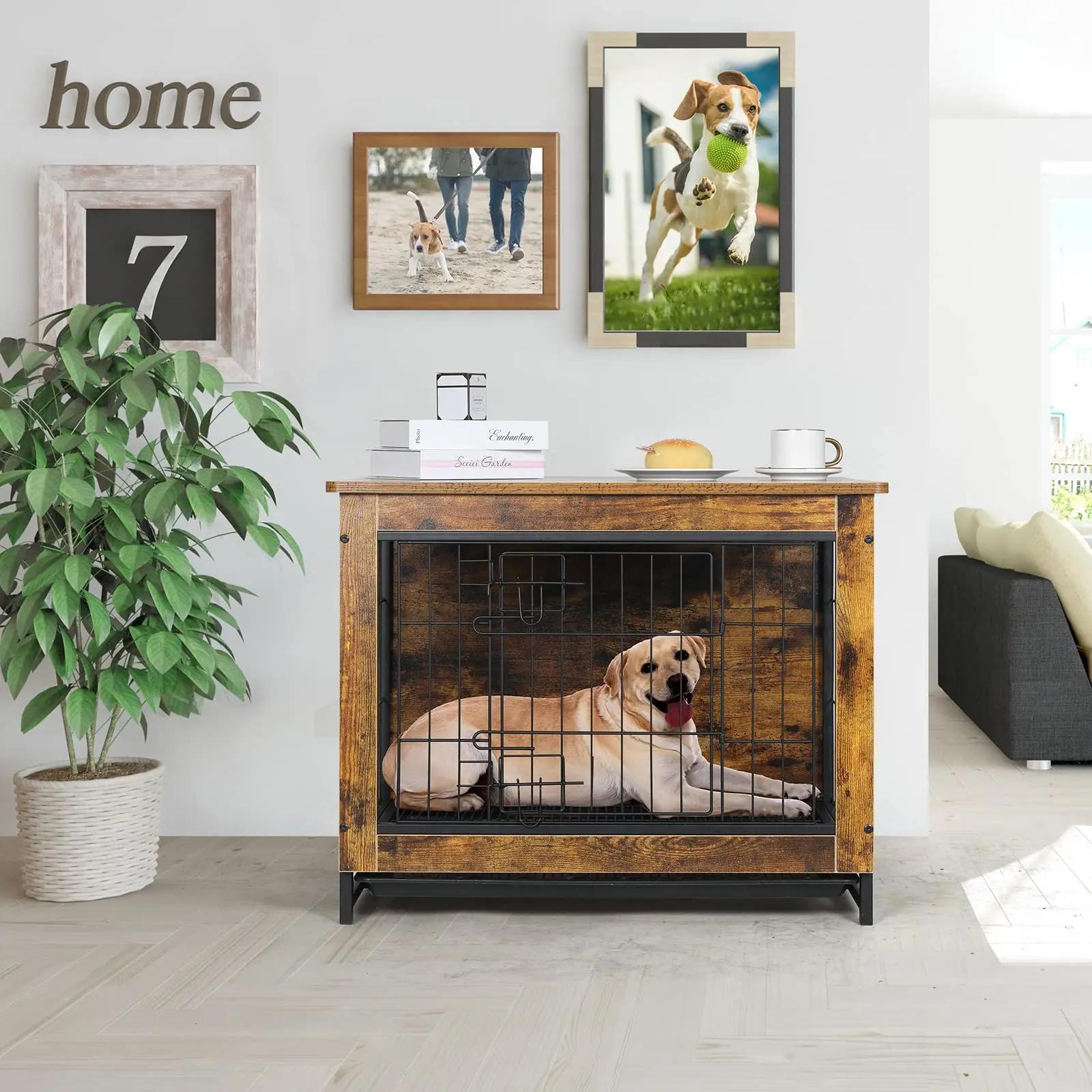 AOOU-Table d'appoint moderne en bois pour chien avec doubles portes, chenil pour chien, meubles de c