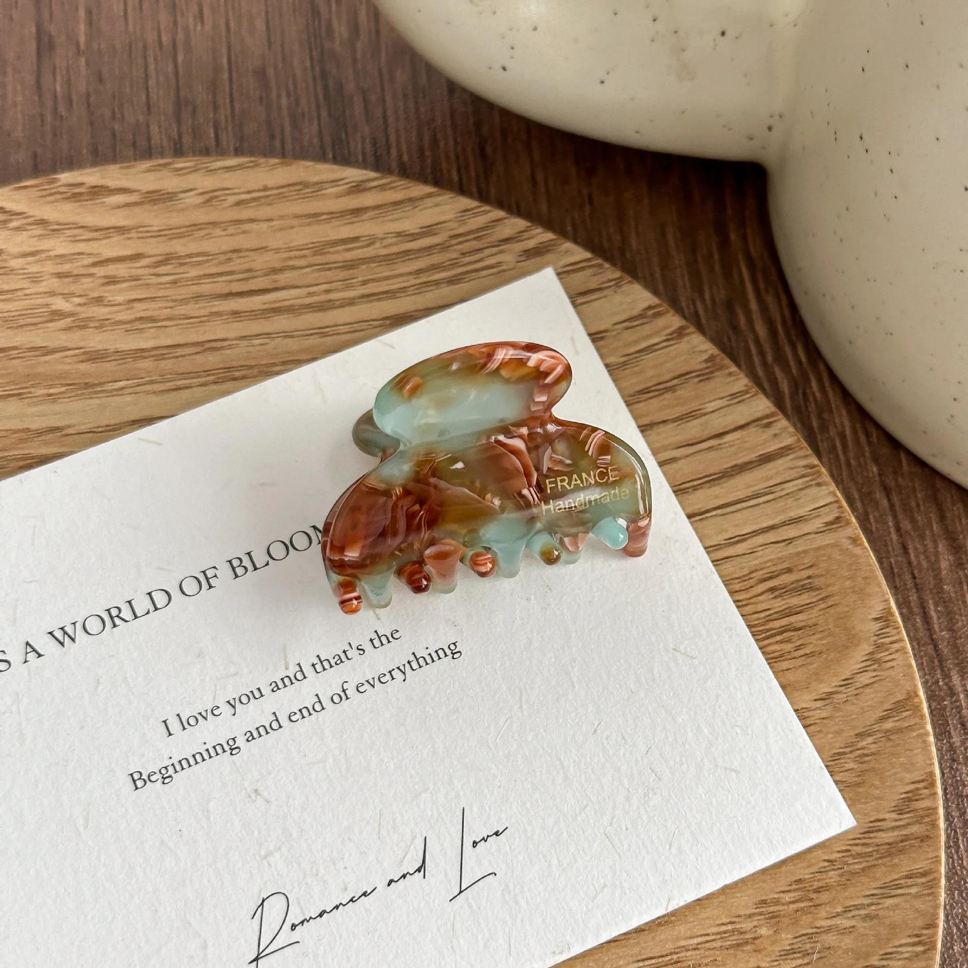 Pince à cheveux léopard en acétate français, 3.5CM, petite taille, Style doux, pince requin, accesso