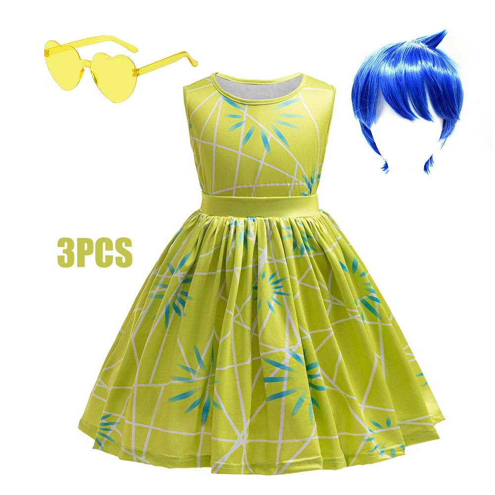 Robe verte imprimée complète pour enfants filles, 3 pièces, robe Cosplay + écharpe + ceinture, dégui