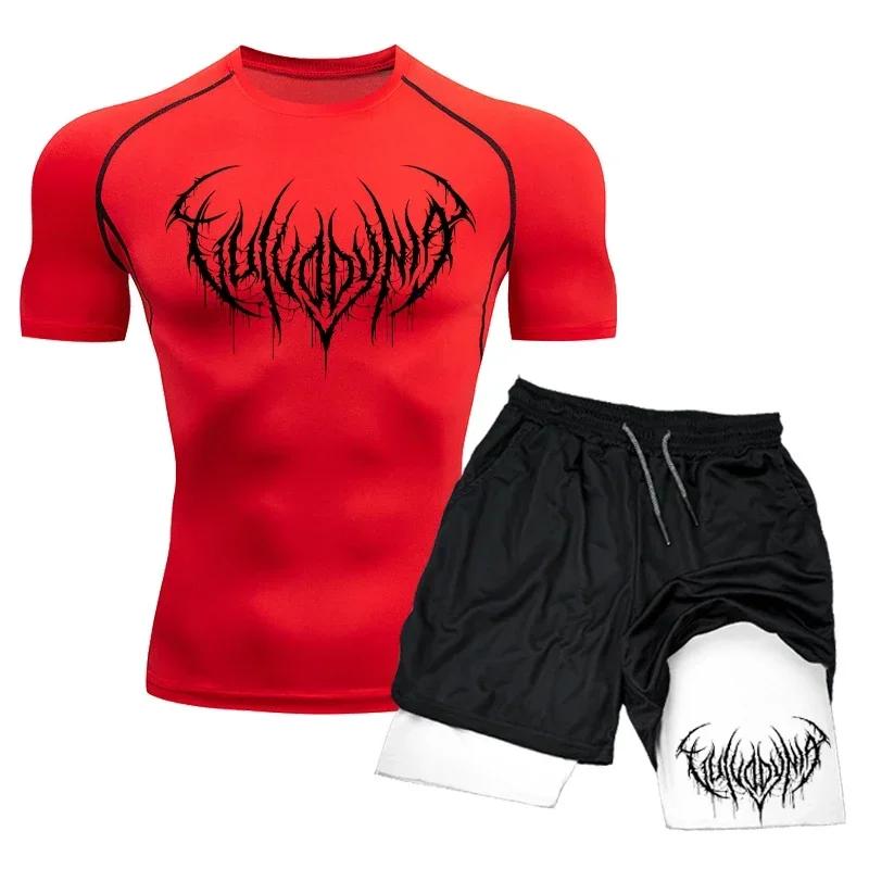 Ensemble t-shirt et short de compression pour homme, maillot moulant à séchage rapide, survêtement d
