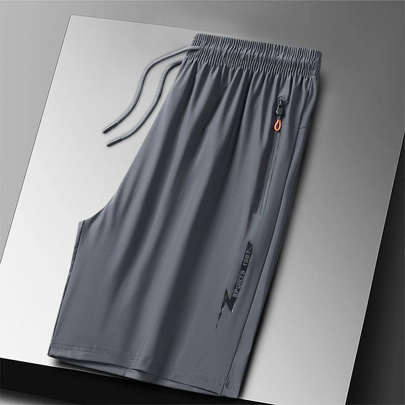 Short de Sport en soie glacée pour homme, grande taille, respirant, à séchage rapide, avec cordon de