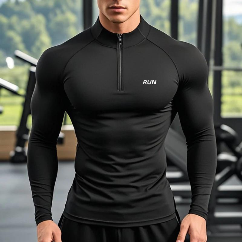 T-shirts de course hommes Compression à manches longues polos de sport entraînement et exercice gymn