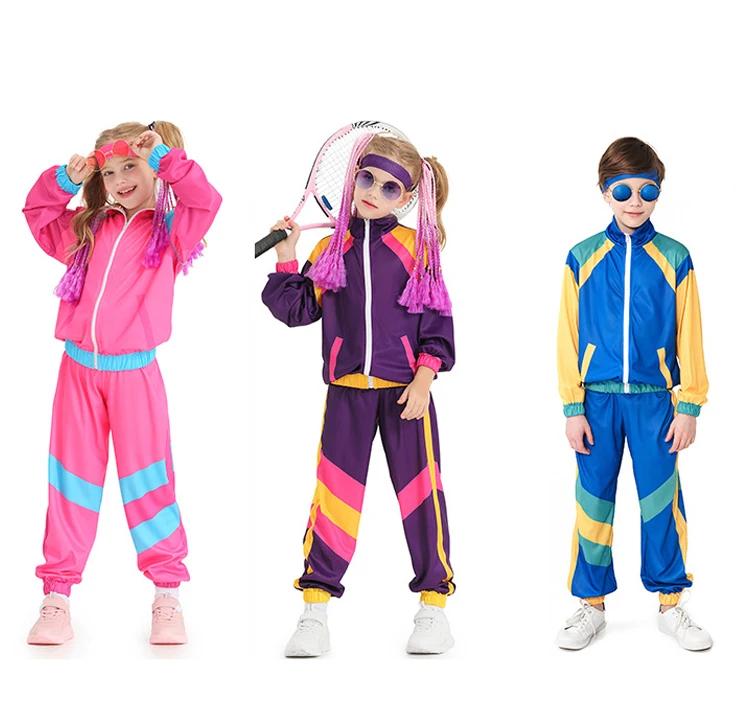 Enfants garçons et filles 80s 90s vêtements de sport Costume rétro Disco Hip Hop mode Patchwork ferm